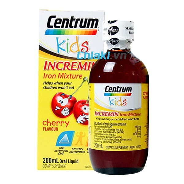 vitamin tổng hợp cho bé của Úc Centrum Kids Incremin Iron Mixture
