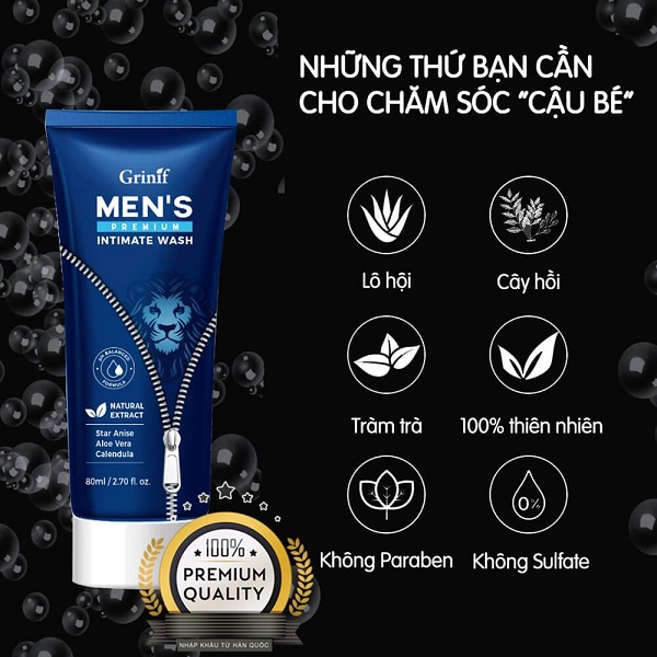 Dung dịch lau chùi và vệ sinh nam giới tốt nhất có thể Grinif Men's Premium Intimate Wash
