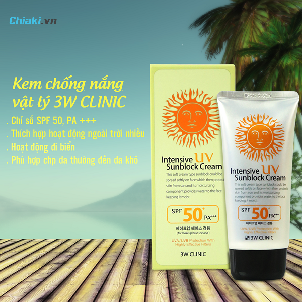 Kem chống nắng nóng Intensive Uv Sunblock Cream 3W Clinic