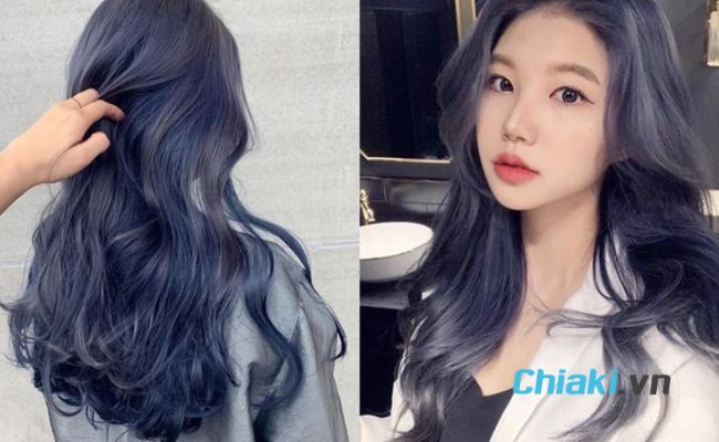 Nhuộm tóc blue color đen kịt tím khói