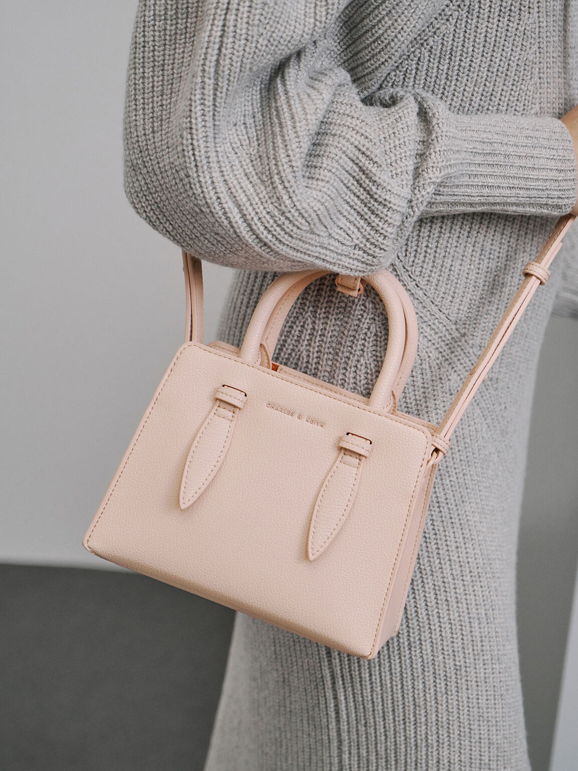 Blush Croc-Effect Structured Bag - CHARLES & KEITH VN