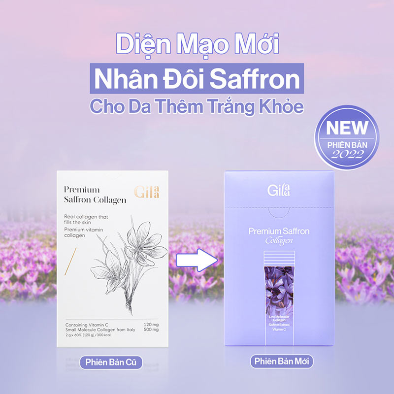 Collagen Nước Hàn dạng bột Gilaa thời thượng phối kết hợp Saffron