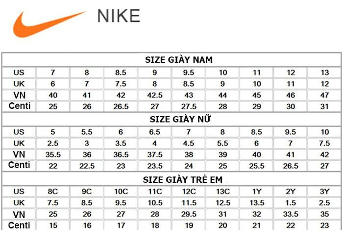 Bảng quy đổi size giày Nike nam nữ chuẩn nhất