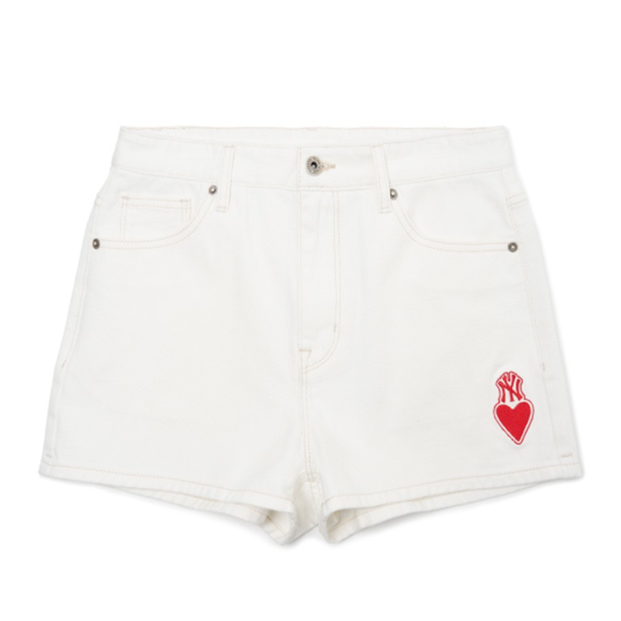 Quần Shorts MLB Denim Trái Tim 3FDPH5023-50CRS Màu Trắng