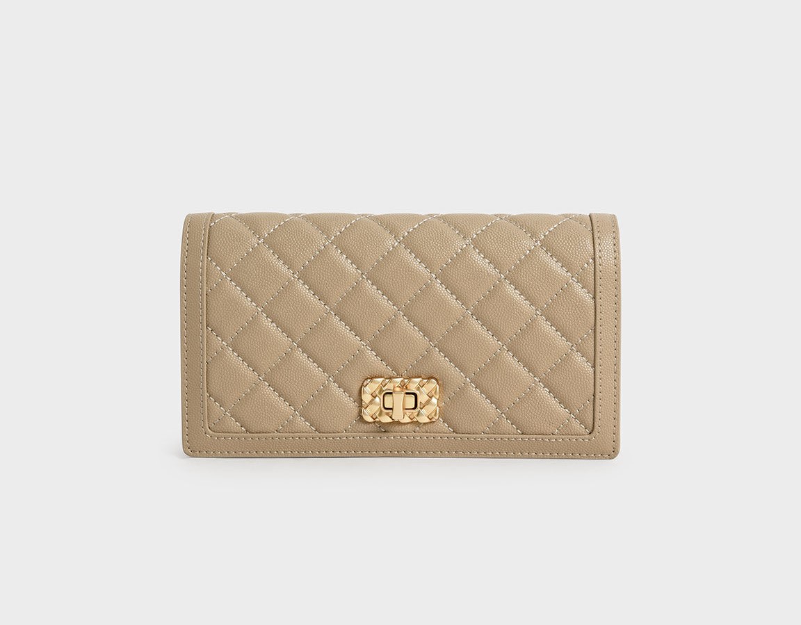 Sand Micaela Quilted Card Holder, CHARLES & KEITH