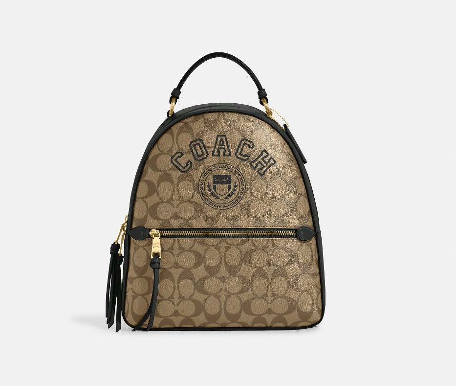 Balo Coach Jordyn Backpack In Signature Canvas With Varsity Motif Gold/Khaki