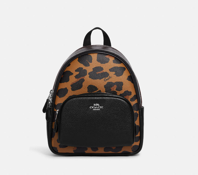 Balo Coach Mini Court Backpack In Signature Canvas With Leopard Print