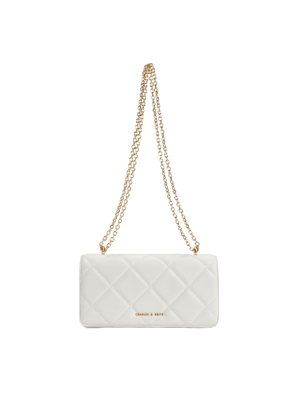 Cream Paffuto Chain Handle Quilted Long Wallet | CHARLES & KEITH