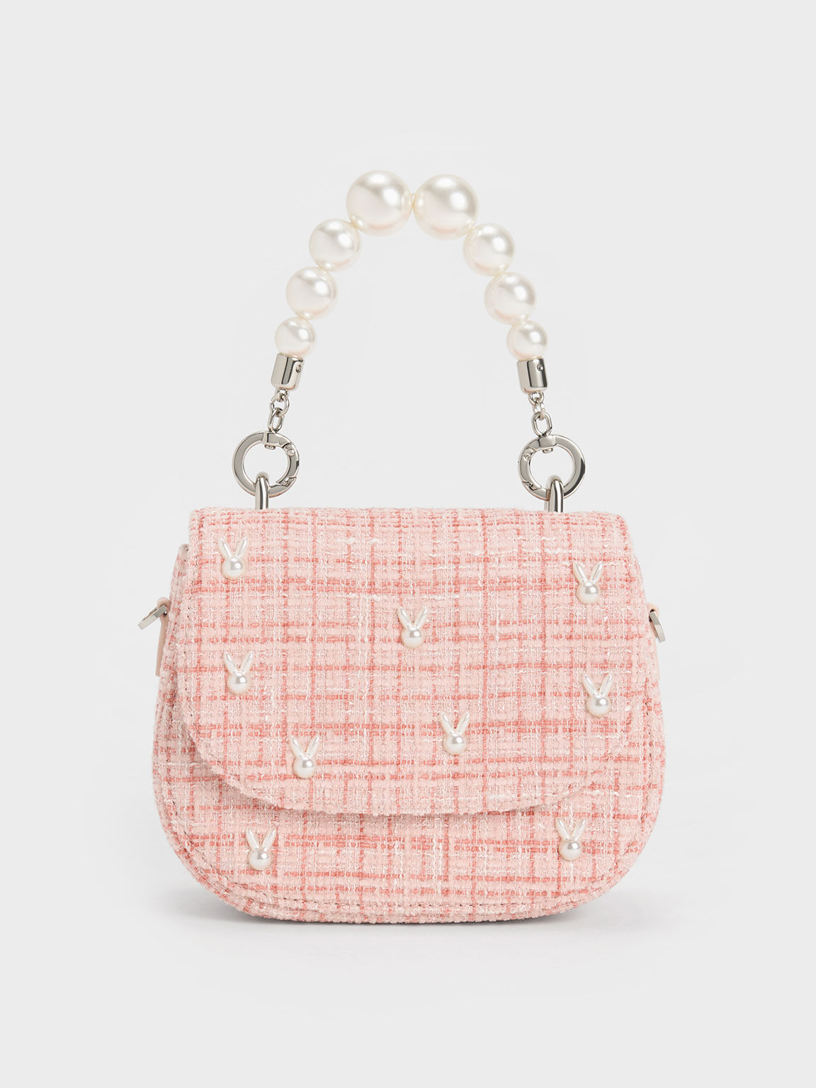 Túi Charles & Keith Bunny Tweed Beaded Handle Bag Ck2-50160120 Pink