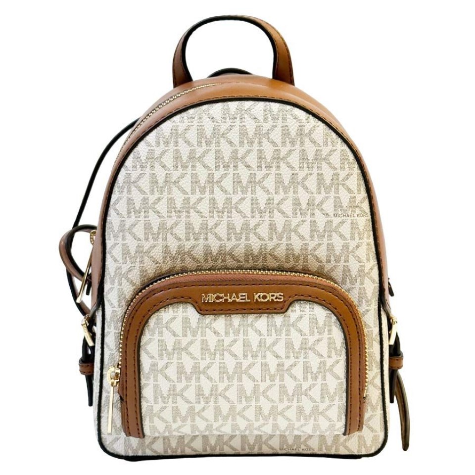 Balo nữ Michael Kors MK Jaycee Logo Backpack màu trắng nâu