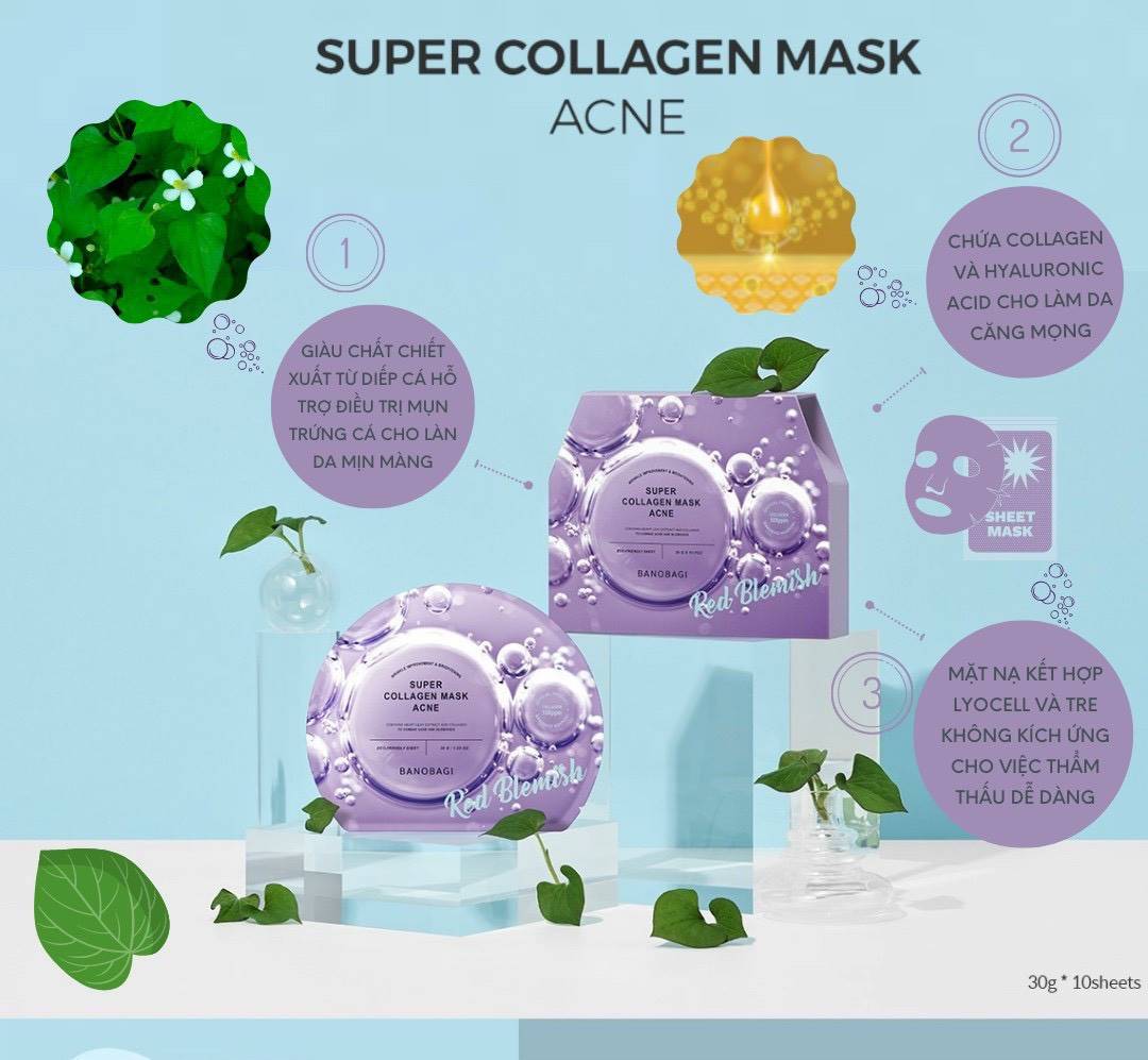 Mặt Nạ Hỗ Trợ Giảm Mụn Banobagi Super Collagen Mask Acne Red Blemish