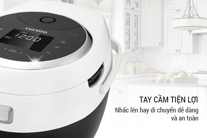 Nồi cơm điện Cuckoo c&oacute; thiết kế quai x&aacute;ch v&agrave; tay cầm ph&iacute;a tr&ecirc;n