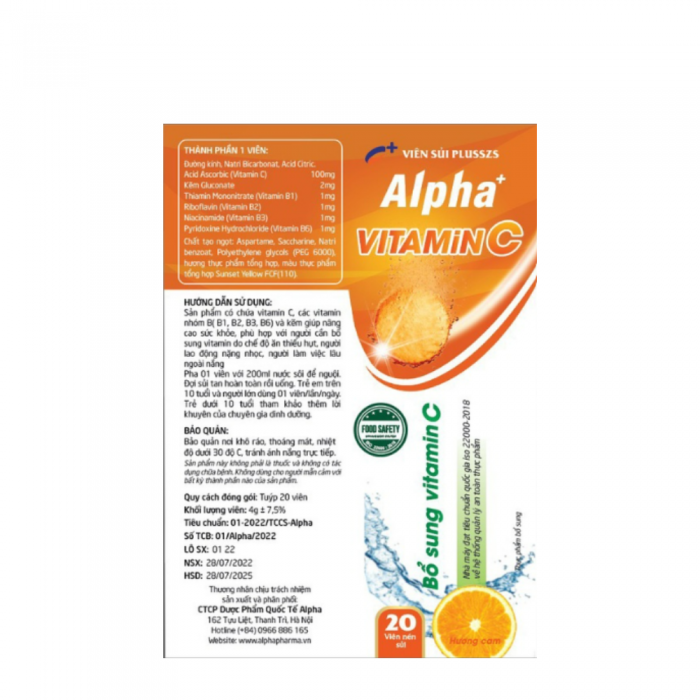 Viên sủi Alpha bổ sung vitamin C – 1 tuýp x 20 viên s%E1%BB%A7i alpha 598c52a2a461b57b91e20c3ed71d42a1